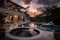 luxurious patio with private infinity pool and hot tub