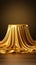 Luxurious pedestal Golden fabric-draped podium against an elegant backdrop for product presentation.