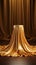 Luxurious pedestal Golden fabric-draped podium against an elegant backdrop for product presentation.