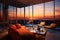 The luxurious penthouse apartment was drenched in the orange glow of sunset streaming through its massive windows. AI Generated