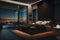 Luxurious penthouse bedroom at night. Generative Ai