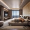 A luxurious penthouse bedroom with a panoramic view, a canopy bed, and plush furnishings5