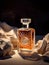 Luxurious perfume bottle, exquisite perfume commercial with natural light and rich rextures in studio background, beauty