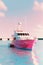 Luxurious private yacht in pink color. Princess girl life style. Travel by water. Generative Ai