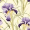 Luxurious Purple Iris Flowers On Beige - Majestic Romanticism Illustration