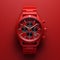 Luxurious Red Swatch Watch With Realistic Vray Tracing Rendering