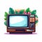 Luxurious Retro Tv Illustration With Tropical Plants And Flowers