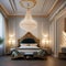 A luxurious, Rococo-inspired bedroom with opulent furnishings, gold accents, and intricate details1