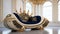 Luxurious Sci-fi Baroque Bedroom With Golden Couch And Blue Ottoman