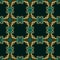 Luxurious seamless pattern with metallic golden and dark cyan decorative ornament on dark teal background