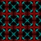 Luxurious seamless pattern with metallic red and cyan decorative ornament on black background