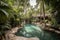 luxurious, serene oasis with crystal-clear swimming pool and garden of palms and cacti