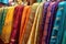 luxurious silk sarees on a market display