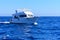 Luxurious snow-white motor yacht in the Red Sea against the blue sky near the unique Ras