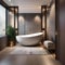 A luxurious spa-like bathroom with a freestanding bathtub and glass shower2