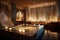 luxurious spa, with warm lighting and natural textures interiors, designed for ultimate relaxation