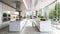 Luxurious spacious kitchen featuring marble countertops and a stylish patterned backsplash.