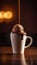 Luxurious and tempting process of pouring rich and creamy chocolate into cup with ice cream, coffee. For advertising