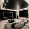 Luxurious theater room with large screen and lighting