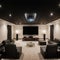 Luxurious theater room with large screen and lighting