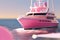Luxurious toy private yacht in pink color. Princess girl life style. Travel by water. Generative Ai