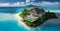 luxurious tropical bungalow, nestled on a private island around azure clear water. travel and relax concept. Ai generated