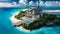 luxurious tropical bungalow, nestled on a private island around azure clear water. travel and relax concept. Ai generated
