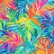 Luxurious Tropical Leaves Print In Lisa Frank Style