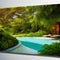 Luxurious tropical pool villa with refined architecture in a lush greenery garden. generative ai