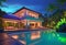 Luxurious tropical villa with swimming pool and exquisite architecture in a lush green garden