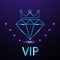 Luxurious turquoise and luminous crown logo and inscription VIP with sparkles