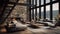 Luxurious Urban Retreat Interior of a Living Room in a Penthouse Loft with Dark Stone Walls and Gleaming Hardwood Floors. created