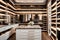 A luxurious walk-in closet with custom shelving, a center island for accessories,