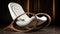 Luxurious White Leather Rocking Chair With Zen Buddhism Influence