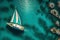 A luxurious yacht sails in the middle of the sea, surrounded by a breathtaking coastal landscape. Generative AI