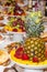 Luxuriously decorated table with tropical fruits