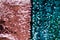 Luxury abstract background with coral and turquoise sequins on fabric