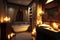 luxury bathroom with baby bathtub, plush towels, and candlelight for soothing experience
