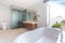 Luxury bathroom features basin and bathtub home, house ,building