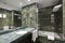 Luxury bathroom in green marble. Decoration hotel home interior