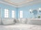 Luxury bathroom with light blue wall 3d render