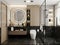 Luxury bathroom with marble tiles modern home bathroom interior with dark cabinets, white marble, walk in shower