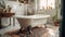 Luxury bathtub, clean sink, comfortable towel, elegance generated by AI