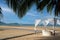 Luxury beach tent in a tropical resort Secluded beach background, luxury beach and summer vacation.