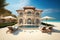 luxury beachfront villa with private pool, sun loungers and parasols