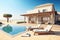 luxury beachfront villa with private pool, sun loungers and parasols