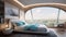 Luxury bedroom interior in modern or futuristic apartment, generative AI