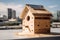 luxury birdhouse with heated floor and bathroom, and view of the city skyline