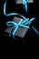 Luxury black gift boxes with blue ribbon on shine black background. Christmas, birthday party presents. Father Day. Flat lay.