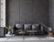 Luxury black industrial living room, loft interior